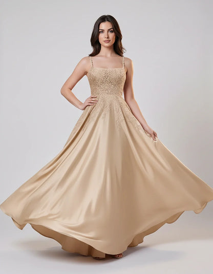 Satin Spaghetti Strap Square Neck Ball Gown Maxi Dress with Lace Appliques for Party, Cocktail, Evening, Wedding Guest & Summ | SKU: VMD-583920471628541-CHAMPAGNE-L,VMD-583920471628541-CHAMPAGNE-M,VMD-583920471628541-CHAMPAGNE-S,VMD-583920471628541-CHAMPAGNE-XL,VMD-583920471628541-CHAMPAGNE-XS