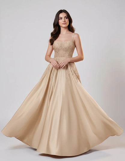 Satin Spaghetti Strap Square Neck Ball Gown Maxi Dress with Lace Appliques for Party, Cocktail, Evening, Wedding Guest & Summ | SKU: VMD-583920471628541-CHAMPAGNE-L,VMD-583920471628541-CHAMPAGNE-M,VMD-583920471628541-CHAMPAGNE-S,VMD-583920471628541-CHAMPAGNE-XL,VMD-583920471628541-CHAMPAGNE-XS