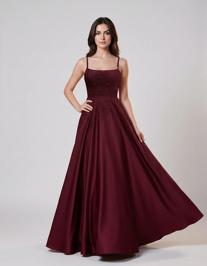 Satin Spaghetti Strap Square Neck Ball Gown Maxi Dress with Lace Appliques for Party, Cocktail, Evening, Wedding Guest & Summ | SKU: VMD-583920471628541-BURGUNDY-L,VMD-583920471628541-BURGUNDY-M,VMD-583920471628541-BURGUNDY-S,VMD-583920471628541-BURGUNDY-XL,VMD-583920471628541-BURGUNDY-XS