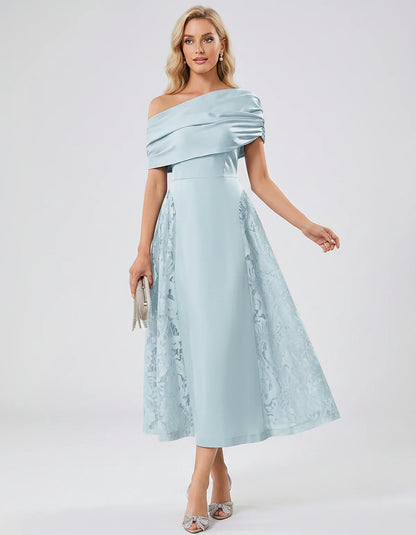 Satin Short Sleeve Off-Shoulder A-Line Midi Dress for Party, Cocktail, Evening, Wedding Guest, Summer Events & Formal Occasio | SKU: VMD-582714963852741-LIGHTBLUE-L,VMD-582714963852741-LIGHTBLUE-M,VMD-582714963852741-LIGHTBLUE-S,VMD-582714963852741-LIGHTBLUE-XL,VMD-582714963852741-LIGHTBLUE-XS