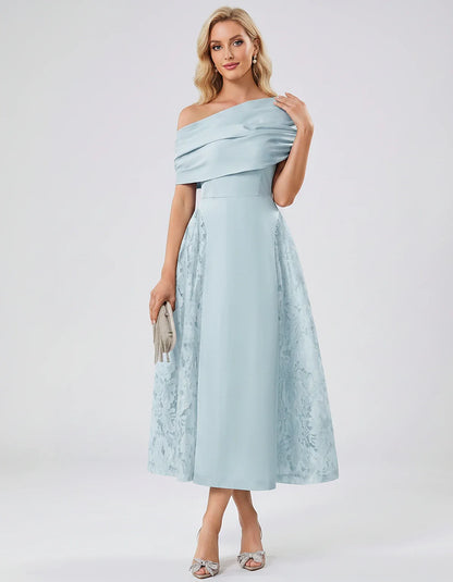 Satin Short Sleeve Off-Shoulder A-Line Midi Dress for Party, Cocktail, Evening, Wedding Guest, Summer Events & Formal Occasio | SKU: VMD-582714963852741-LIGHTBLUE-L,VMD-582714963852741-LIGHTBLUE-M,VMD-582714963852741-LIGHTBLUE-S,VMD-582714963852741-LIGHTBLUE-XL,VMD-582714963852741-LIGHTBLUE-XS