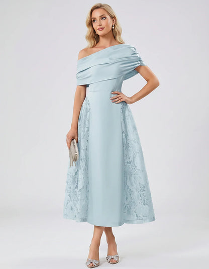 Satin Short Sleeve Off-Shoulder A-Line Midi Dress for Party, Cocktail, Evening, Wedding Guest, Summer Events & Formal Occasio | SKU: VMD-582714963852741-LIGHTBLUE-L,VMD-582714963852741-LIGHTBLUE-M,VMD-582714963852741-LIGHTBLUE-S,VMD-582714963852741-LIGHTBLUE-XL,VMD-582714963852741-LIGHTBLUE-XS