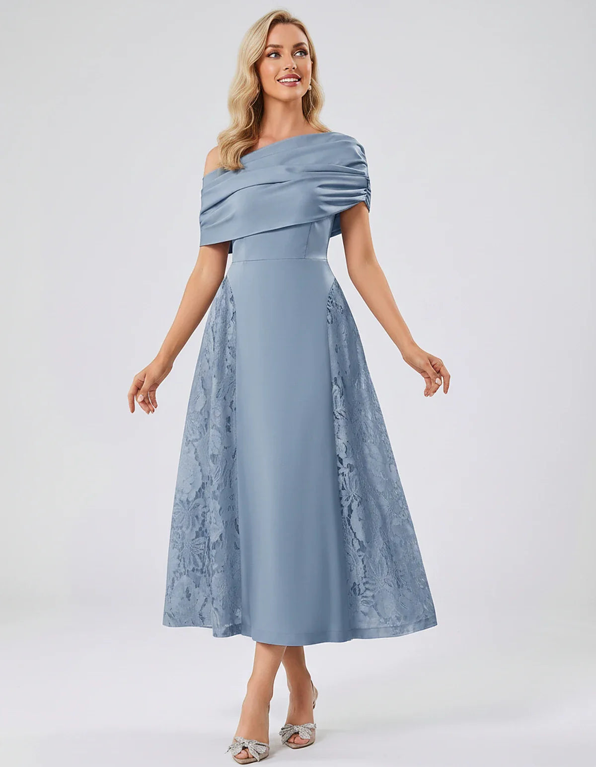 Satin Short Sleeve Off-Shoulder A-Line Midi Dress for Party, Cocktail, Evening, Wedding Guest, Summer Events & Formal Occasio | SKU: VMD-582714963852741-DUSTYBLUE-L,VMD-582714963852741-DUSTYBLUE-M,VMD-582714963852741-DUSTYBLUE-S,VMD-582714963852741-DUSTYBLUE-XL,VMD-582714963852741-DUSTYBLUE-XS