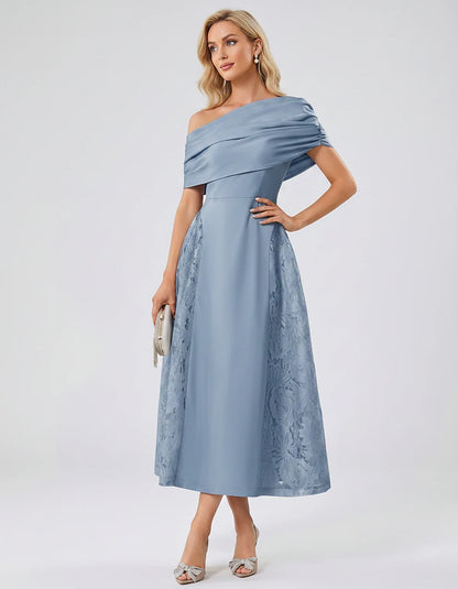 Satin Short Sleeve Off-Shoulder A-Line Midi Dress for Party, Cocktail, Evening, Wedding Guest, Summer Events & Formal Occasio | SKU: VMD-582714963852741-DUSTYBLUE-L,VMD-582714963852741-DUSTYBLUE-M,VMD-582714963852741-DUSTYBLUE-S,VMD-582714963852741-DUSTYBLUE-XL,VMD-582714963852741-DUSTYBLUE-XS