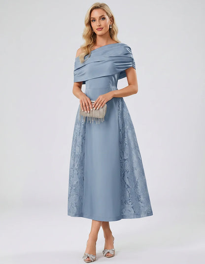 Satin Short Sleeve Off-Shoulder A-Line Midi Dress for Party, Cocktail, Evening, Wedding Guest, Summer Events & Formal Occasio | SKU: VMD-582714963852741-DUSTYBLUE-L,VMD-582714963852741-DUSTYBLUE-M,VMD-582714963852741-DUSTYBLUE-S,VMD-582714963852741-DUSTYBLUE-XL,VMD-582714963852741-DUSTYBLUE-XS