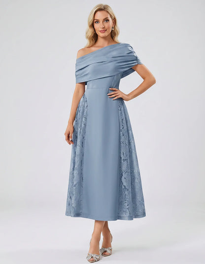 Satin Short Sleeve Off-Shoulder A-Line Midi Dress for Party, Cocktail, Evening, Wedding Guest, Summer Events & Formal Occasio | SKU: VMD-582714963852741-DUSTYBLUE-L,VMD-582714963852741-DUSTYBLUE-M,VMD-582714963852741-DUSTYBLUE-S,VMD-582714963852741-DUSTYBLUE-XL,VMD-582714963852741-DUSTYBLUE-XS