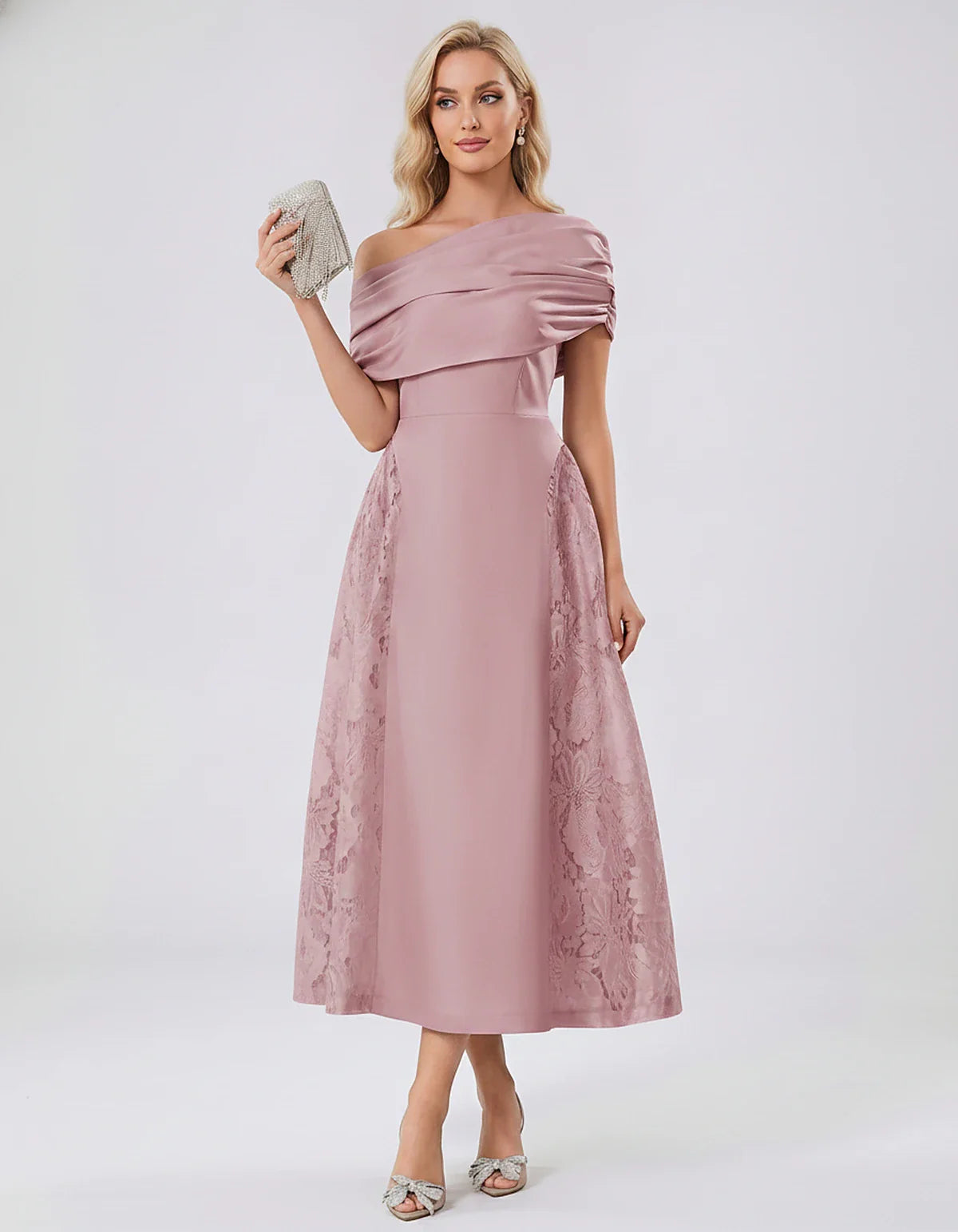 Satin Short Sleeve Off-Shoulder A-Line Midi Dress for Party, Cocktail, Evening, Wedding Guest, Summer Events & Formal Occasio | SKU: VMD-582714963852741-DUSTYROSE-L,VMD-582714963852741-DUSTYROSE-M,VMD-582714963852741-DUSTYROSE-S,VMD-582714963852741-DUSTYROSE-XL,VMD-582714963852741-DUSTYROSE-XS