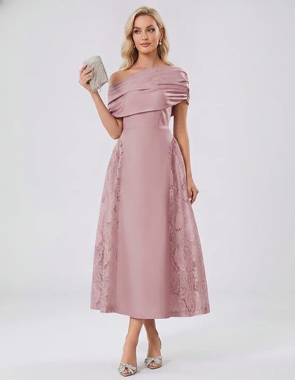 Satin Short Sleeve Off-Shoulder A-Line Midi Dress for Party, Cocktail, Evening, Wedding Guest, Summer Events & Formal Occasio | SKU: VMD-582714963852741-DUSTYROSE-L,VMD-582714963852741-DUSTYROSE-M,VMD-582714963852741-DUSTYROSE-S,VMD-582714963852741-DUSTYROSE-XL,VMD-582714963852741-DUSTYROSE-XS