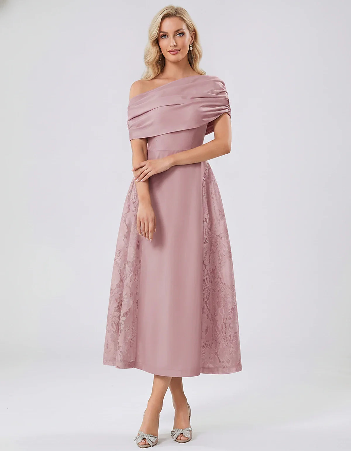 Satin Short Sleeve Off-Shoulder A-Line Midi Dress for Party, Cocktail, Evening, Wedding Guest, Summer Events & Formal Occasio | SKU: VMD-582714963852741-DUSTYROSE-L,VMD-582714963852741-DUSTYROSE-M,VMD-582714963852741-DUSTYROSE-S,VMD-582714963852741-DUSTYROSE-XL,VMD-582714963852741-DUSTYROSE-XS