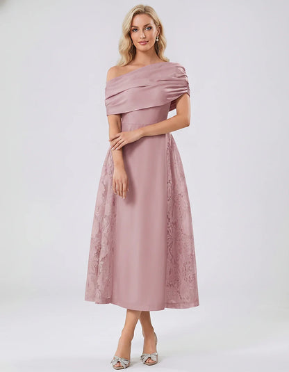 Satin Short Sleeve Off-Shoulder A-Line Midi Dress for Party, Cocktail, Evening, Wedding Guest, Summer Events & Formal Occasio | SKU: VMD-582714963852741-DUSTYROSE-L,VMD-582714963852741-DUSTYROSE-M,VMD-582714963852741-DUSTYROSE-S,VMD-582714963852741-DUSTYROSE-XL,VMD-582714963852741-DUSTYROSE-XS
