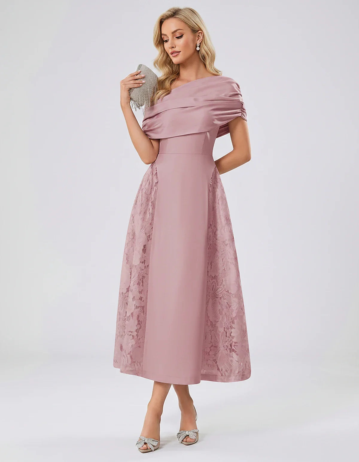 Satin Short Sleeve Off-Shoulder A-Line Midi Dress for Party, Cocktail, Evening, Wedding Guest, Summer Events & Formal Occasio | SKU: VMD-582714963852741-DUSTYROSE-L,VMD-582714963852741-DUSTYROSE-M,VMD-582714963852741-DUSTYROSE-S,VMD-582714963852741-DUSTYROSE-XL,VMD-582714963852741-DUSTYROSE-XS