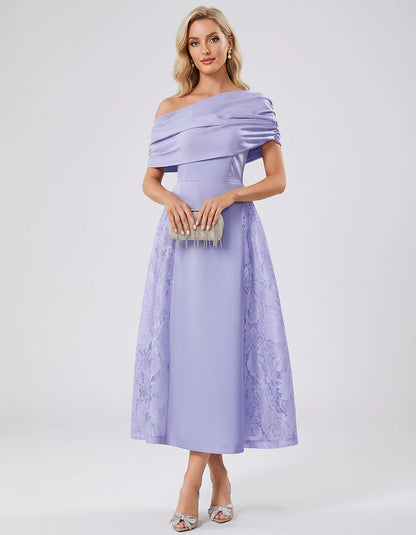 Satin Short Sleeve Off-Shoulder A-Line Midi Dress for Party, Cocktail, Evening, Wedding Guest, Summer Events & Formal Occasio | SKU: VMD-582714963852741-LAVENDER-L,VMD-582714963852741-LAVENDER-M,VMD-582714963852741-LAVENDER-S,VMD-582714963852741-LAVENDER-XL,VMD-582714963852741-LAVENDER-XS