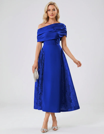 Satin Short Sleeve Off-Shoulder A-Line Midi Dress for Party, Cocktail, Evening, Wedding Guest, Summer Events & Formal Occasio | SKU: VMD-582714963852741-ROYALBLUE-L,VMD-582714963852741-ROYALBLUE-M,VMD-582714963852741-ROYALBLUE-S,VMD-582714963852741-ROYALBLUE-XL,VMD-582714963852741-ROYALBLUE-XS