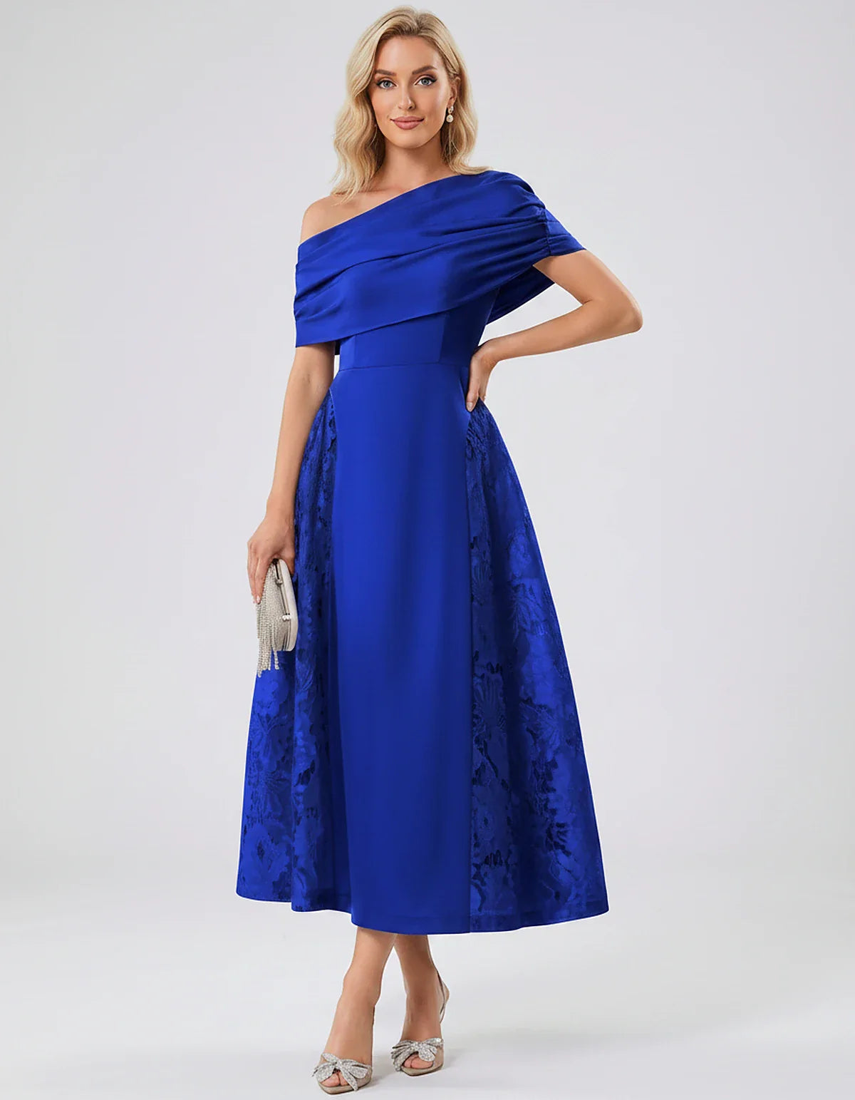 Satin Short Sleeve Off-Shoulder A-Line Midi Dress for Party, Cocktail, Evening, Wedding Guest, Summer Events & Formal Occasio | SKU: VMD-582714963852741-ROYALBLUE-L,VMD-582714963852741-ROYALBLUE-M,VMD-582714963852741-ROYALBLUE-S,VMD-582714963852741-ROYALBLUE-XL,VMD-582714963852741-ROYALBLUE-XS