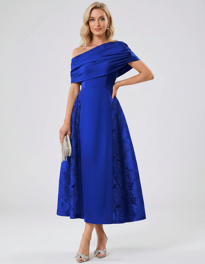 Satin Short Sleeve Off-Shoulder A-Line Midi Dress for Party, Cocktail, Evening, Wedding Guest, Summer Events & Formal Occasio | SKU: VMD-582714963852741-ROYALBLUE-L,VMD-582714963852741-ROYALBLUE-M,VMD-582714963852741-ROYALBLUE-S,VMD-582714963852741-ROYALBLUE-XL,VMD-582714963852741-ROYALBLUE-XS