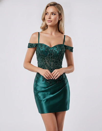 Satin Lace Applique Off-Shoulder Sweetheart Fitted Mini Dress for Party, Cocktail, Evening, Wedding Guest & Summer Events, fr | SKU: VM-583920174618352-TEAL-L,VM-583920174618352-TEAL-M,VM-583920174618352-TEAL-S,VM-583920174618352-TEAL-XL,VM-583920174618352-TEAL-XS