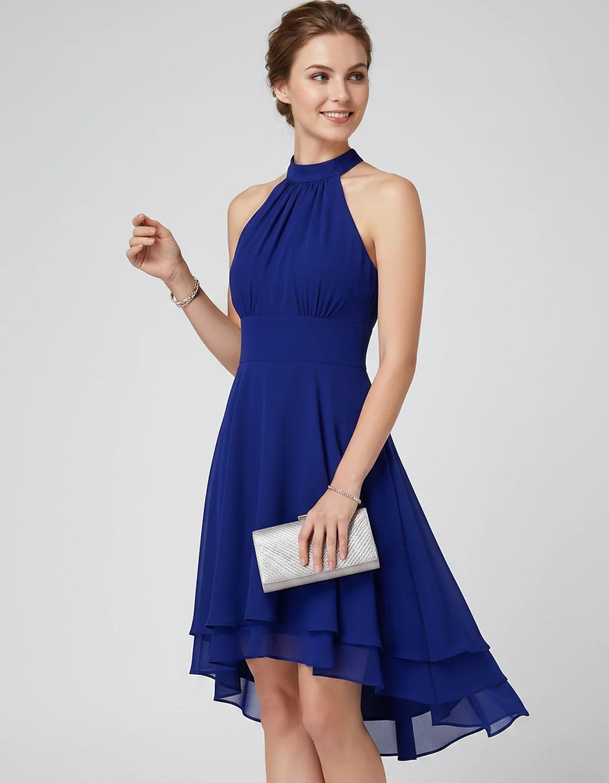 Chiffon Sleeveless Halter A-Line Mini Dress with Layered Hem for Party, Cocktail, Evening, Summer & Wedding Guest Events, sid | SKU: VMD-583920174615283-BLUE-L,VMD-583920174615283-BLUE-M,VMD-583920174615283-BLUE-S,VMD-583920174615283-BLUE-XL,VMD-583920174615283-BLUE-XS