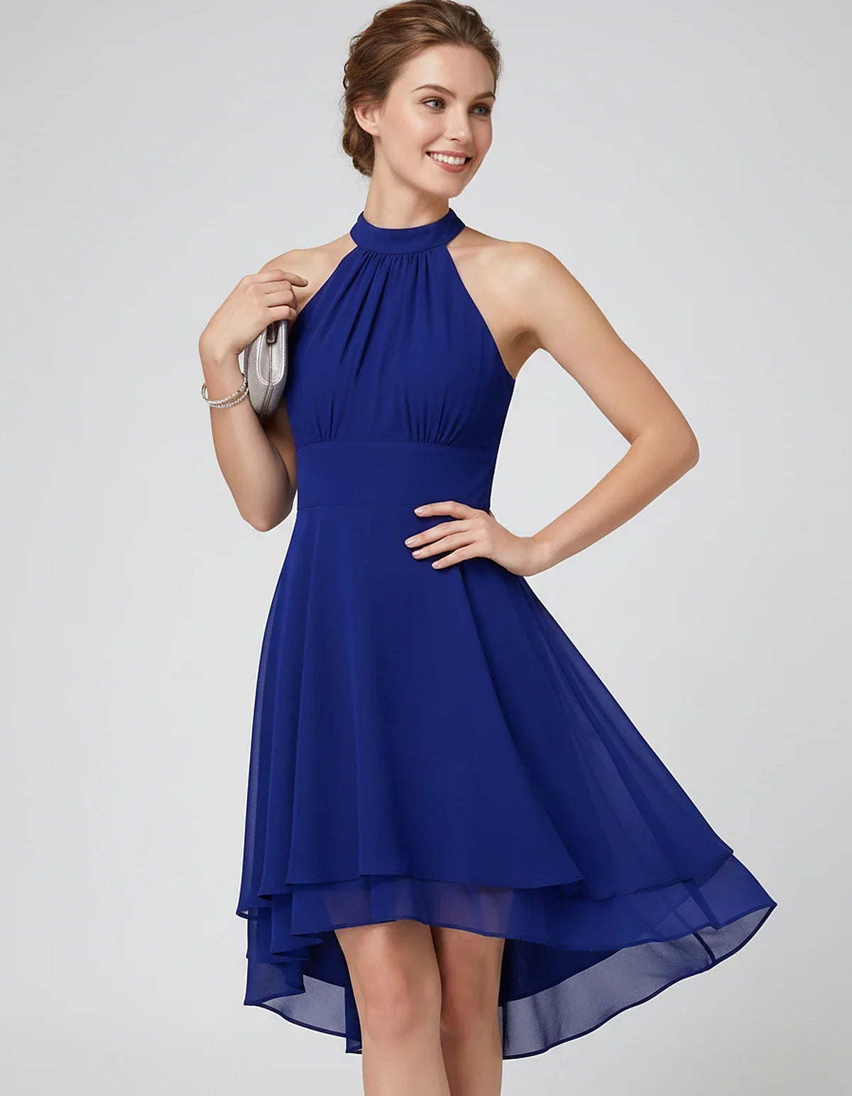 Chiffon Sleeveless Halter A-Line Mini Dress with Layered Hem for Party, Cocktail, Evening, Summer & Wedding Guest Events, fro | SKU: VMD-583920174615283-BLUE-L,VMD-583920174615283-BLUE-M,VMD-583920174615283-BLUE-S,VMD-583920174615283-BLUE-XL,VMD-583920174615283-BLUE-XS