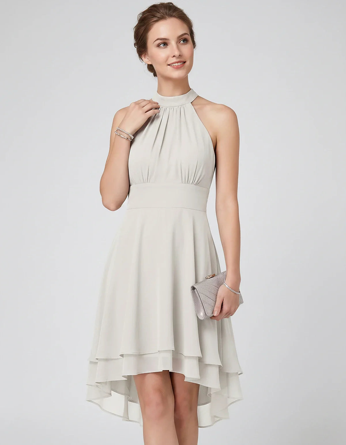 Chiffon Sleeveless Halter A-Line Mini Dress with Layered Hem for Party, Cocktail, Evening, Summer & Wedding Guest Events, fro | SKU: VMD-583920174615283-WHITE-L,VMD-583920174615283-WHITE-M,VMD-583920174615283-WHITE-S,VMD-583920174615283-WHITE-XL,VMD-583920174615283-WHITE-XS