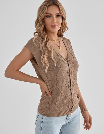 White,beige,brown,gray,black,orange,red,pink Linen Cardigan, side view | Ramblion | SKU: VC-482731564-BROWN-L,VC-482731564-BROWN-M,VC-482731564-BROWN-S,VC-482731564-BROWN-XL,VC-482731564-BROWN-XS