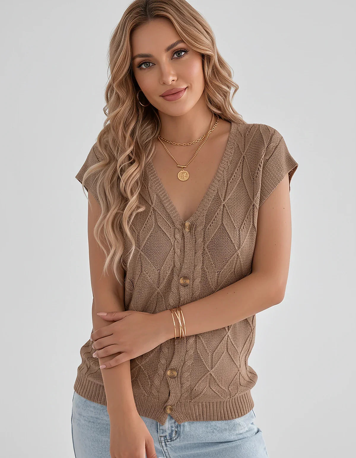 White,beige,brown,gray,black,orange,red,pink Linen Cardigan, front view | Ramblion | SKU: VC-482731564-BROWN-L,VC-482731564-BROWN-M,VC-482731564-BROWN-S,VC-482731564-BROWN-XL,VC-482731564-BROWN-XS