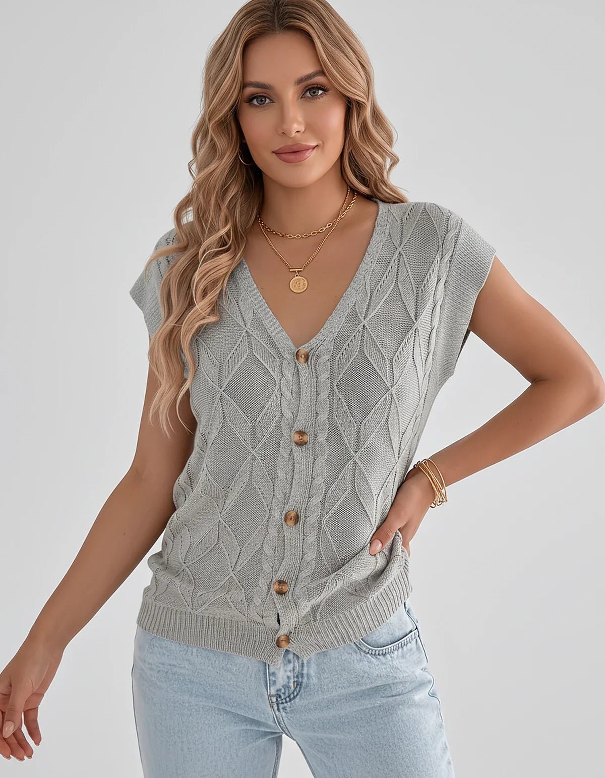 White,beige,brown,gray,black,orange,red,pink Linen Cardigan, front view | Ramblion | SKU: VC-482731564-GRAY-L,VC-482731564-GRAY-M,VC-482731564-GRAY-S,VC-482731564-GRAY-XL,VC-482731564-GRAY-XS