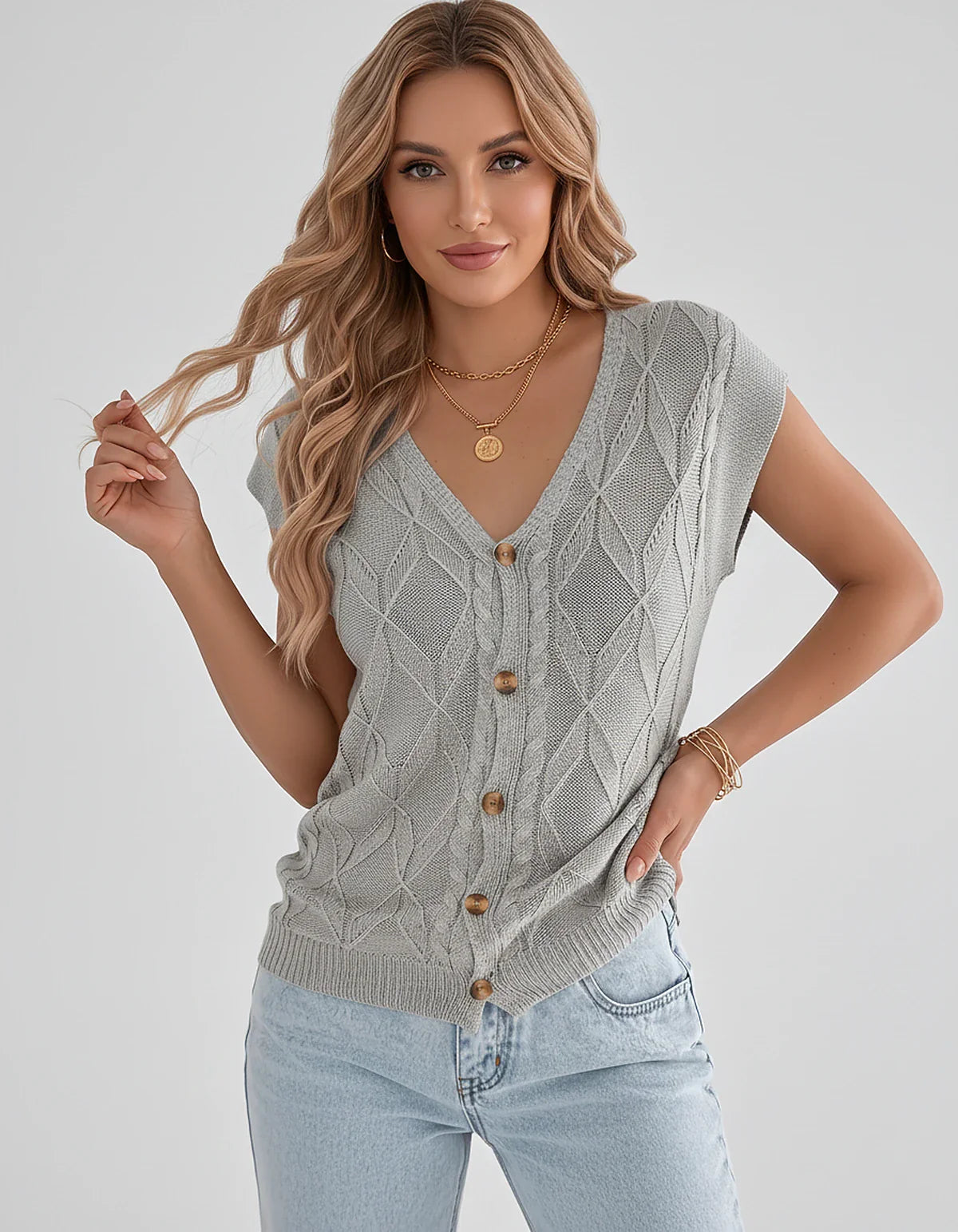 White,beige,brown,gray,black,orange,red,pink Linen Cardigan, front view | Ramblion | SKU: VC-482731564-GRAY-L,VC-482731564-GRAY-M,VC-482731564-GRAY-S,VC-482731564-GRAY-XL,VC-482731564-GRAY-XS