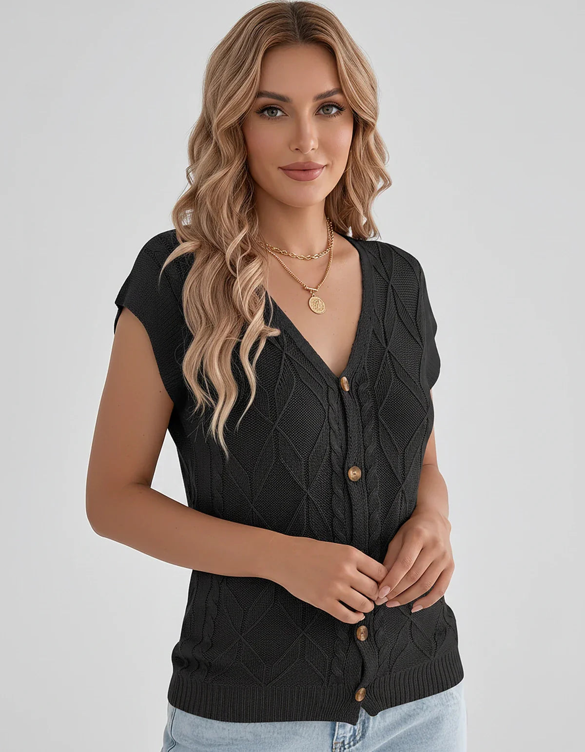White,beige,brown,gray,black,orange,red,pink Linen Cardigan, front view | Ramblion | SKU: VC-482731564-BLACK-L,VC-482731564-BLACK-M,VC-482731564-BLACK-S,VC-482731564-BLACK-XL,VC-482731564-BLACK-XS