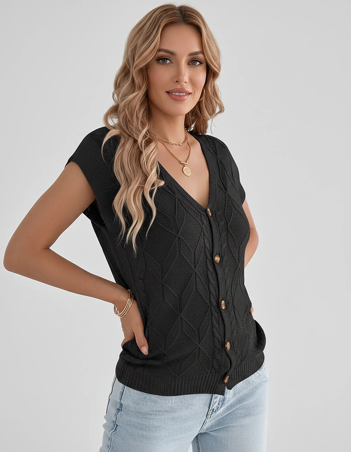 White,beige,brown,gray,black,orange,red,pink Linen Cardigan, front view | Ramblion | SKU: VC-482731564-BLACK-L,VC-482731564-BLACK-M,VC-482731564-BLACK-S,VC-482731564-BLACK-XL,VC-482731564-BLACK-XS