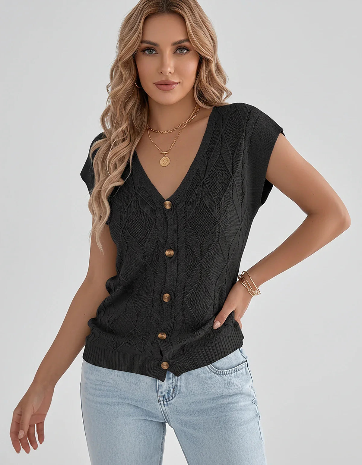White,beige,brown,gray,black,orange,red,pink Linen Cardigan, front view | Ramblion | SKU: VC-482731564-BLACK-L,VC-482731564-BLACK-M,VC-482731564-BLACK-S,VC-482731564-BLACK-XL,VC-482731564-BLACK-XS
