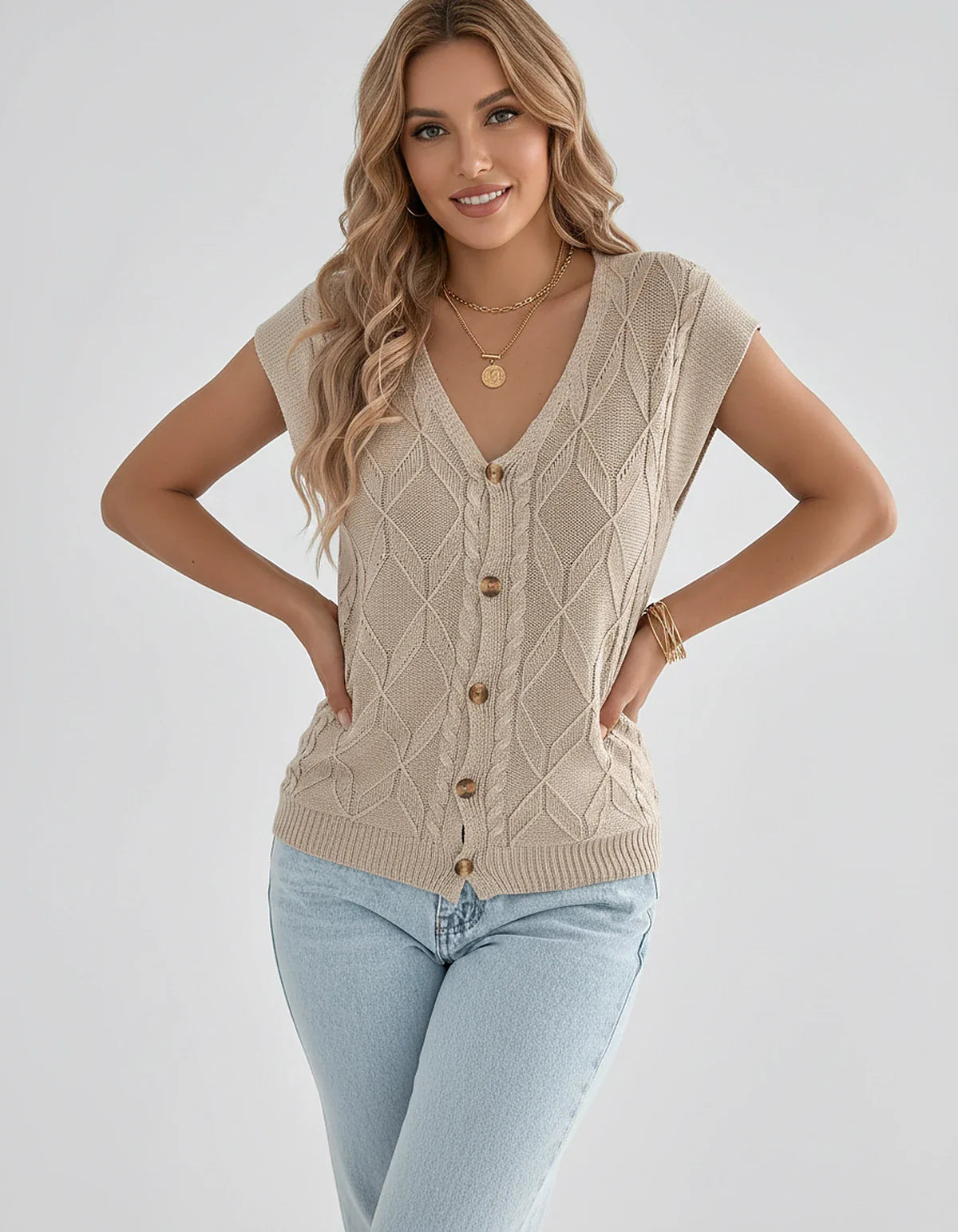 White,beige,brown,gray,black,orange,red,pink Linen Cardigan, front view | Ramblion | SKU: VC-482731564-BEIGE-L,VC-482731564-BEIGE-M,VC-482731564-BEIGE-S,VC-482731564-BEIGE-XL,VC-482731564-BEIGE-XS