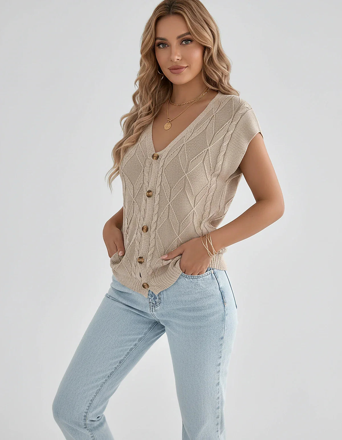 White,beige,brown,gray,black,orange,red,pink Linen Cardigan, front view | Ramblion | SKU: VC-482731564-BEIGE-L,VC-482731564-BEIGE-M,VC-482731564-BEIGE-S,VC-482731564-BEIGE-XL,VC-482731564-BEIGE-XS