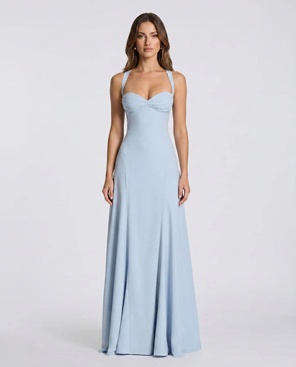 Blue,yellow,black,white Satin Mermaid V-Neck Spaghetti Strap Maxi Dress | Formal Events, Celebrations & Wedding Season, front