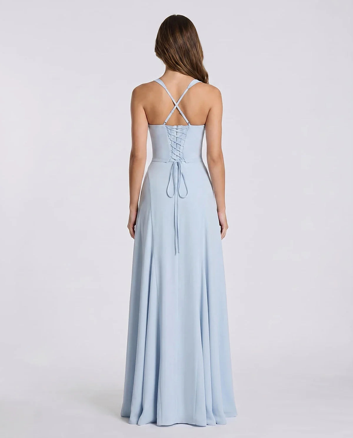 Blue,yellow,black,white Satin Mermaid V-Neck Spaghetti Strap Maxi Dress | Formal Events, Celebrations & Wedding Season, back | SKU: VM-483920174615208-BLUE-L,VM-483920174615208-BLUE-M,VM-483920174615208-BLUE-S,VM-483920174615208-BLUE-XL,VM-483920174615208-BLUE-XS