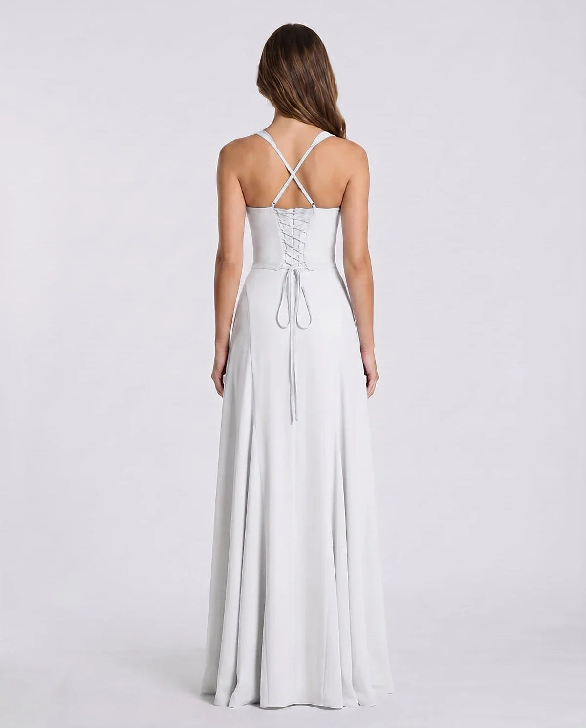 Blue,yellow,black,white Satin Mermaid V-Neck Spaghetti Strap Maxi Dress | Formal Events, Celebrations & Wedding Season, back | SKU: VM-483920174615208-WHITE-L,VM-483920174615208-WHITE-M,VM-483920174615208-WHITE-S,VM-483920174615208-WHITE-XL,VM-483920174615208-WHITE-XS