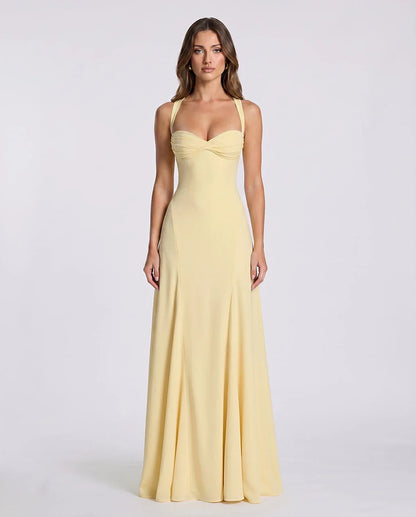 Blue,yellow,black,white Satin Mermaid V-Neck Spaghetti Strap Maxi Dress | Formal Events, Celebrations & Wedding Season, front