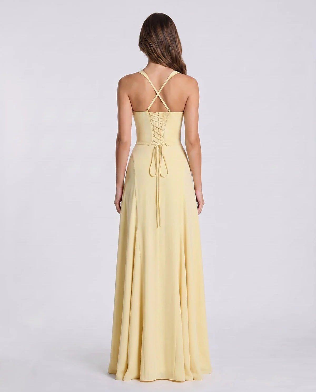 Blue,yellow,black,white Satin Mermaid V-Neck Spaghetti Strap Maxi Dress | Formal Events, Celebrations & Wedding Season, back | SKU: VM-483920174615208-YELLOW-L,VM-483920174615208-YELLOW-M,VM-483920174615208-YELLOW-S,VM-483920174615208-YELLOW-XL,VM-483920174615208-YELLOW-XS