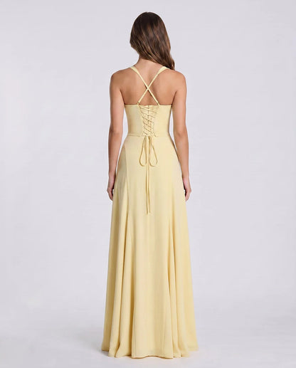 Blue,yellow,black,white Satin Mermaid V-Neck Spaghetti Strap Maxi Dress | Formal Events, Celebrations & Wedding Season, back | SKU: VM-483920174615208-YELLOW-L,VM-483920174615208-YELLOW-M,VM-483920174615208-YELLOW-S,VM-483920174615208-YELLOW-XL,VM-483920174615208-YELLOW-XS