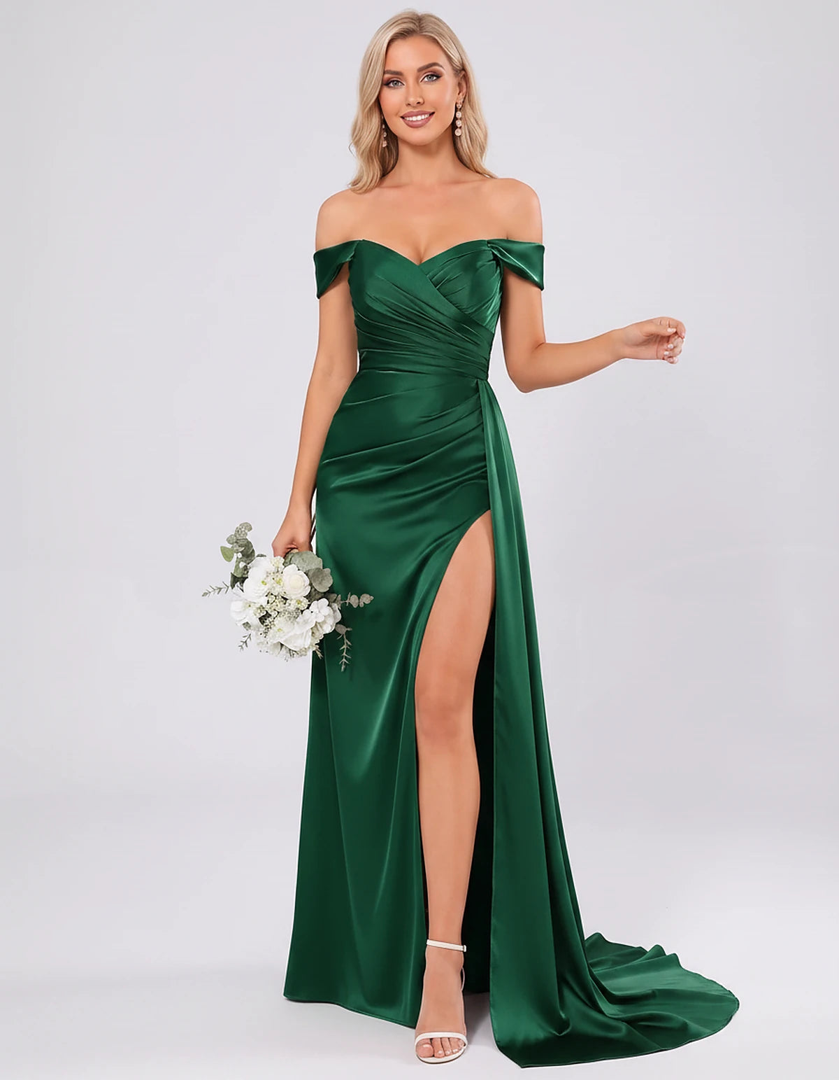 Polyester Satin Off-the-Shoulder Sweetheart A-Line Maxi Evening Dress for Party, Cocktail, Wedding Guest, Formal Events & Sum