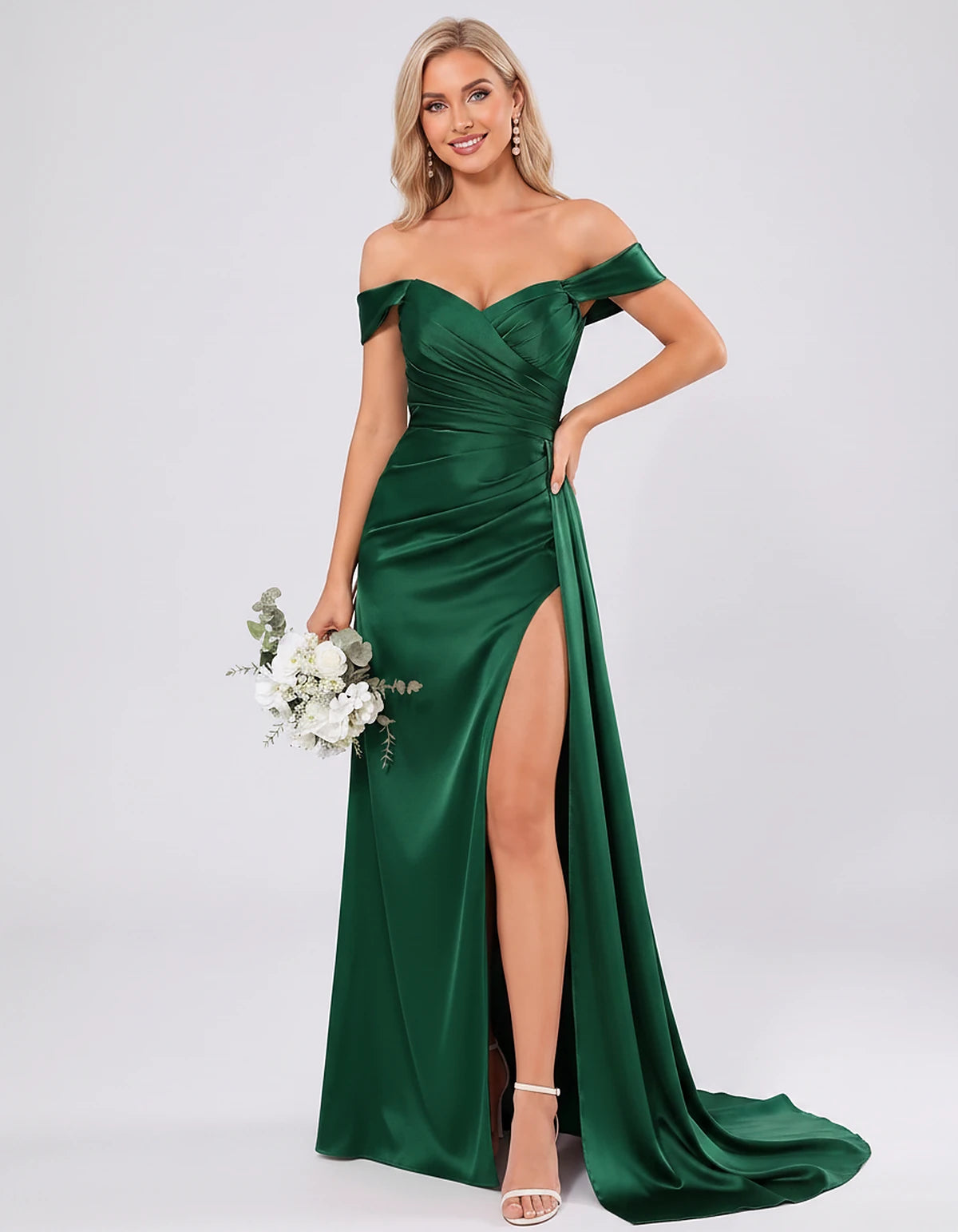 Polyester Satin Off-the-Shoulder Sweetheart A-Line Maxi Evening Dress for Party, Cocktail, Wedding Guest, Formal Events & Sum