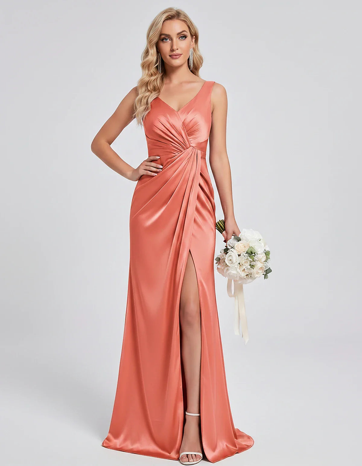 Orange,royal Blue,black,navy,turquoise,sage,dusty Rose,coral,green,dusty Blue,blush,burgundy,silver,tan,yellow,fuchsia Satin | SKU: VM-583920174628451-CORAL-L,VM-583920174628451-CORAL-M,VM-583920174628451-CORAL-S,VM-583920174628451-CORAL-XL,VM-583920174628451-CORAL-XS