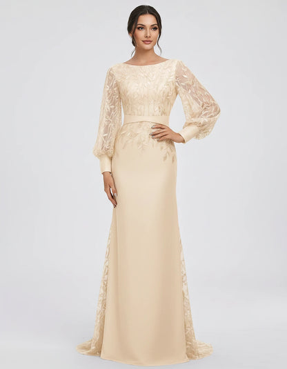Sequin Chiffon Long Sleeve Crew Neck Mermaid Maxi Dress for Party, Cocktail, Evening, Wedding Guest, Summer Events, front vie