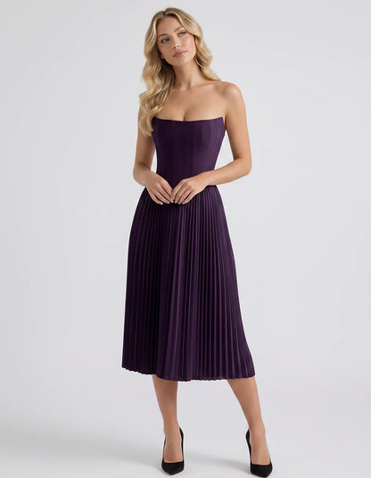 Plum,black,light Blue,blush,lavender,royal Blue,wine,navy,lilac,pink,red,white Satin Slip Strapless Midi Dress | Formal Event | SKU: VMD-482716395104827-PLUM-L,VMD-482716395104827-PLUM-M,VMD-482716395104827-PLUM-S,VMD-482716395104827-PLUM-XL,VMD-482716395104827-PLUM-XS