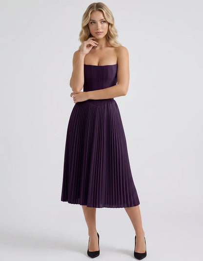 Plum,black,light Blue,blush,lavender,royal Blue,wine,navy,lilac,pink,red,white Satin Slip Strapless Midi Dress | Formal Event | SKU: VMD-482716395104827-PLUM-L,VMD-482716395104827-PLUM-M,VMD-482716395104827-PLUM-S,VMD-482716395104827-PLUM-XL,VMD-482716395104827-PLUM-XS