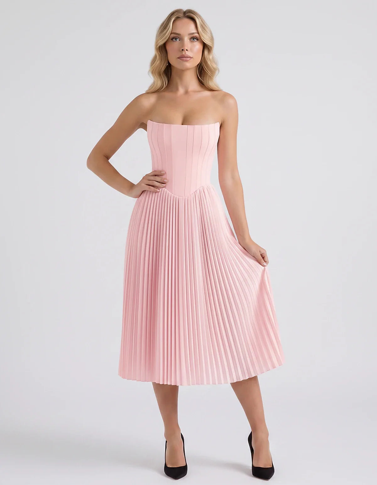 Plum,black,light Blue,blush,lavender,royal Blue,wine,navy,lilac,pink,red,white Satin Slip Strapless Midi Dress | Formal Event | SKU: VMD-482716395104827-BLUSH-L,VMD-482716395104827-BLUSH-M,VMD-482716395104827-BLUSH-S,VMD-482716395104827-BLUSH-XL,VMD-482716395104827-BLUSH-XS