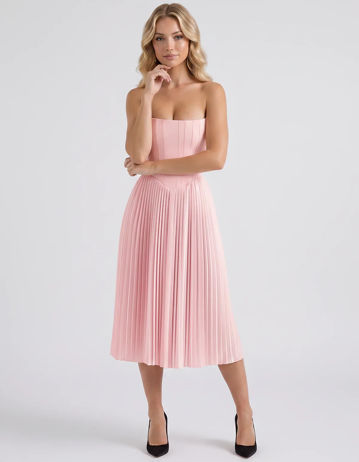 Plum,black,light Blue,blush,lavender,royal Blue,wine,navy,lilac,pink,red,white Satin Slip Strapless Midi Dress | Formal Event | SKU: VMD-482716395104827-BLUSH-L,VMD-482716395104827-BLUSH-M,VMD-482716395104827-BLUSH-S,VMD-482716395104827-BLUSH-XL,VMD-482716395104827-BLUSH-XS