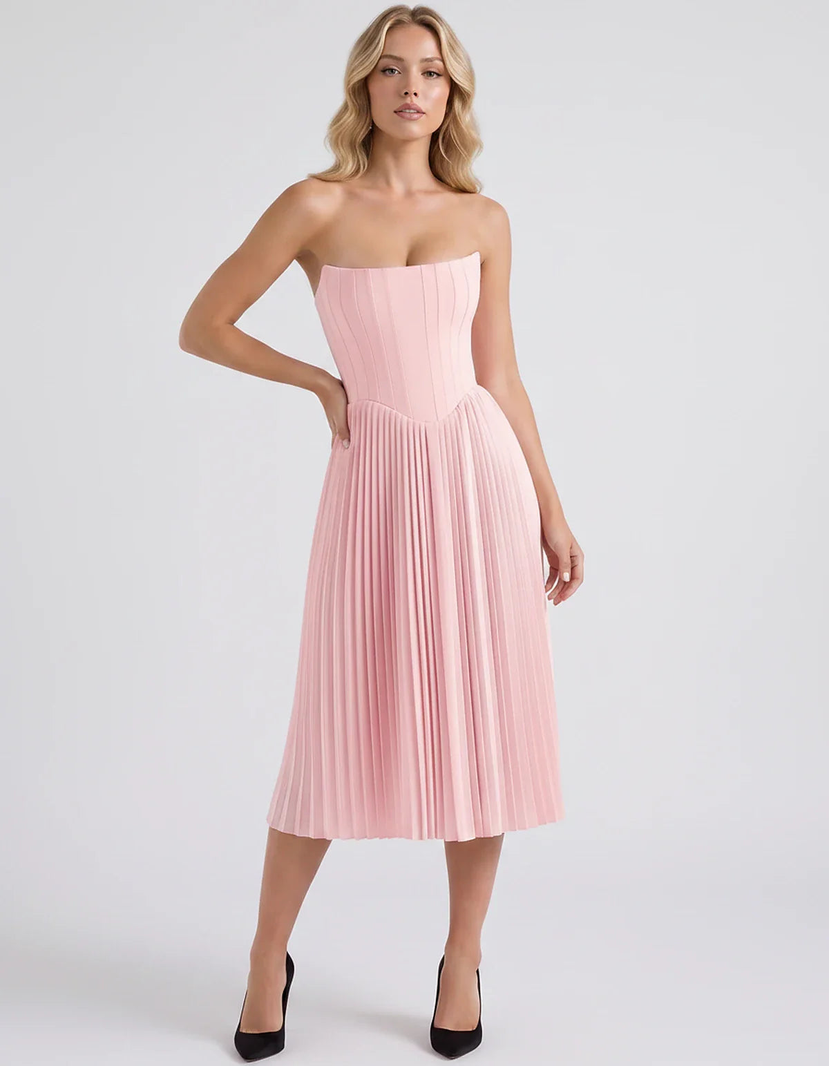 Plum,black,light Blue,blush,lavender,royal Blue,wine,navy,lilac,pink,red,white Satin Slip Strapless Midi Dress | Formal Event | SKU: VMD-482716395104827-BLUSH-L,VMD-482716395104827-BLUSH-M,VMD-482716395104827-BLUSH-S,VMD-482716395104827-BLUSH-XL,VMD-482716395104827-BLUSH-XS