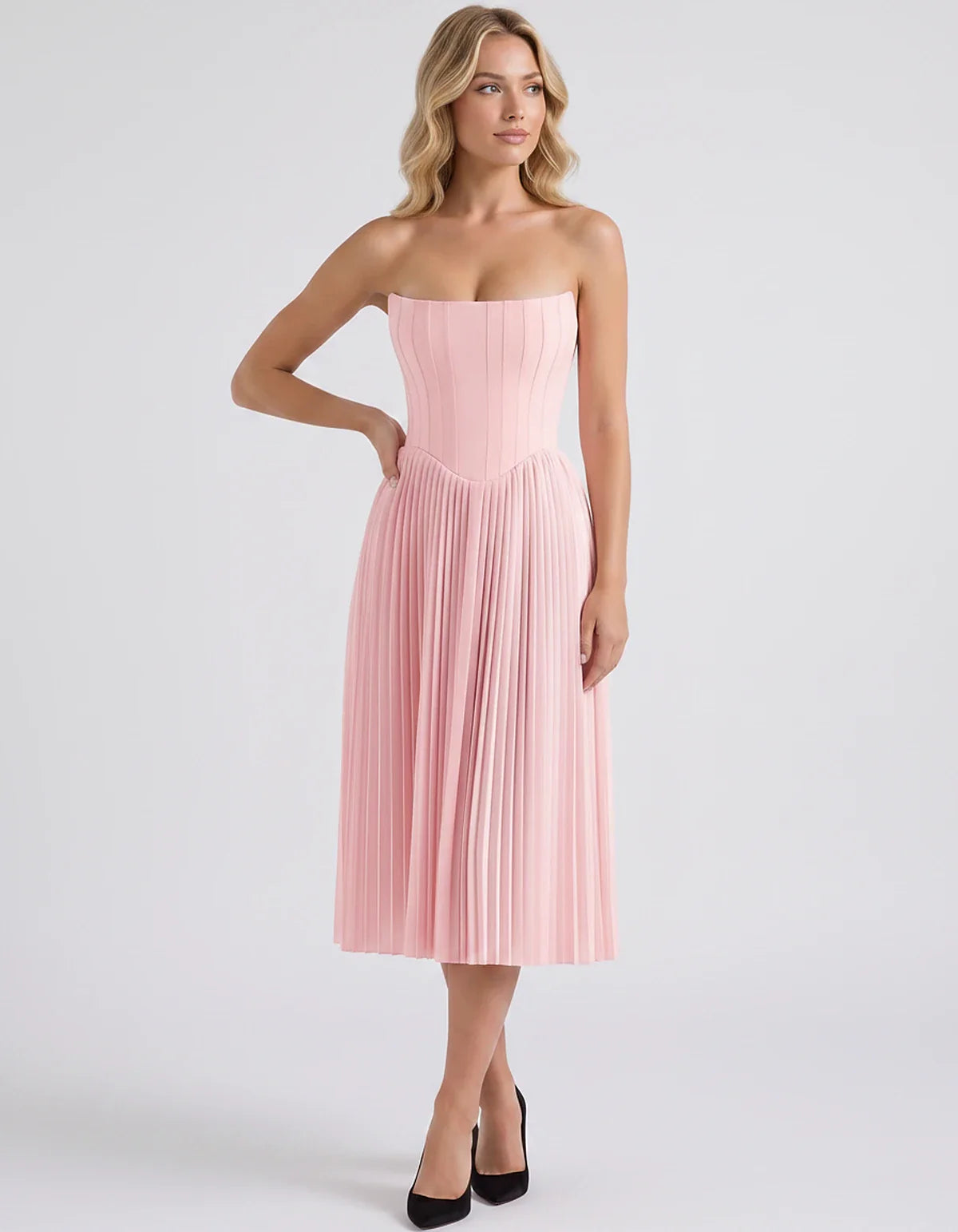 Plum,black,light Blue,blush,lavender,royal Blue,wine,navy,lilac,pink,red,white Satin Slip Strapless Midi Dress | Formal Event | SKU: VMD-482716395104827-BLUSH-L,VMD-482716395104827-BLUSH-M,VMD-482716395104827-BLUSH-S,VMD-482716395104827-BLUSH-XL,VMD-482716395104827-BLUSH-XS