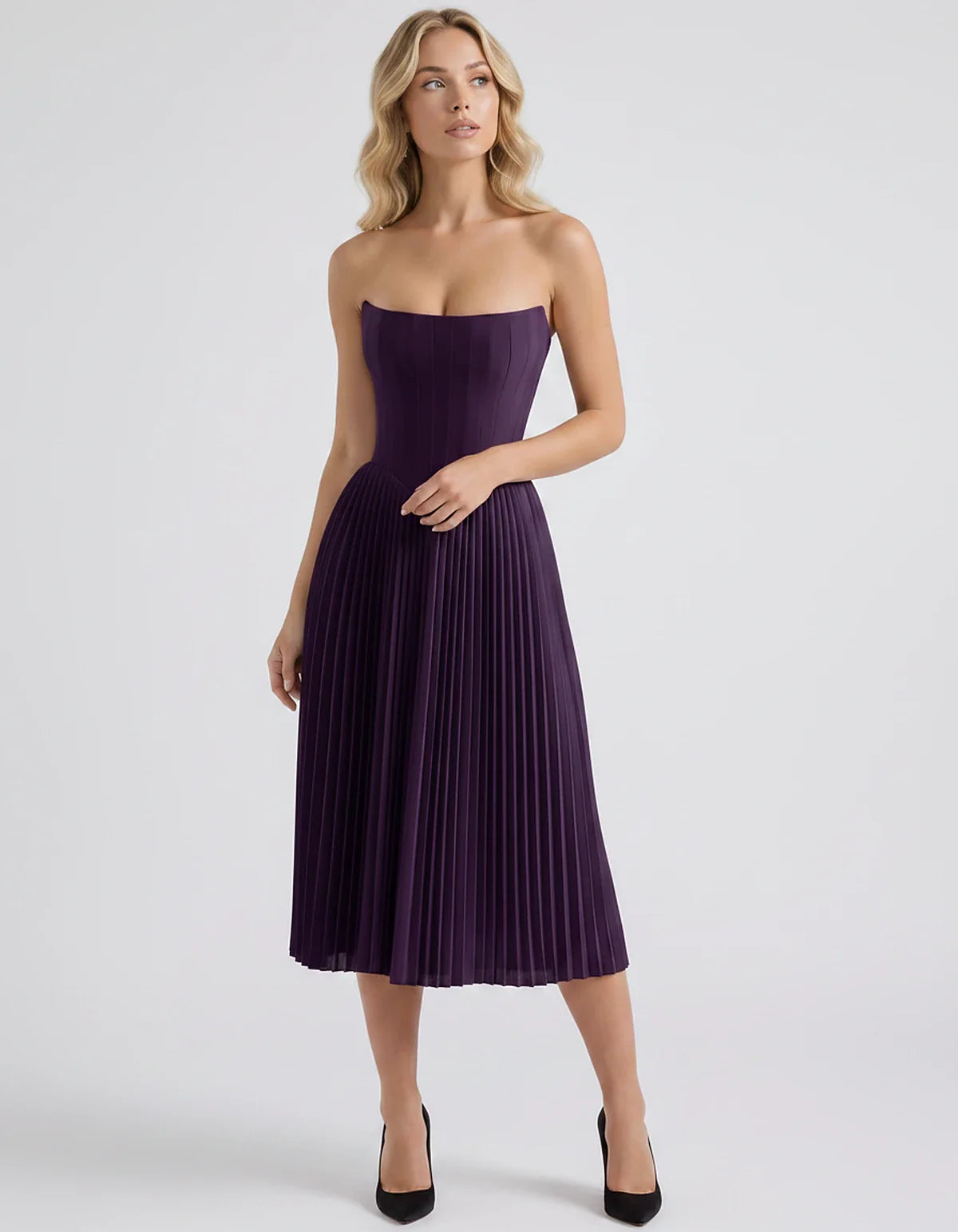 Plum,black,light Blue,blush,lavender,royal Blue,wine,navy,lilac,pink,red,white Satin Slip Strapless Midi Dress | Formal Event | SKU: VMD-482716395104827-PLUM-L,VMD-482716395104827-PLUM-M,VMD-482716395104827-PLUM-S,VMD-482716395104827-PLUM-XL,VMD-482716395104827-PLUM-XS