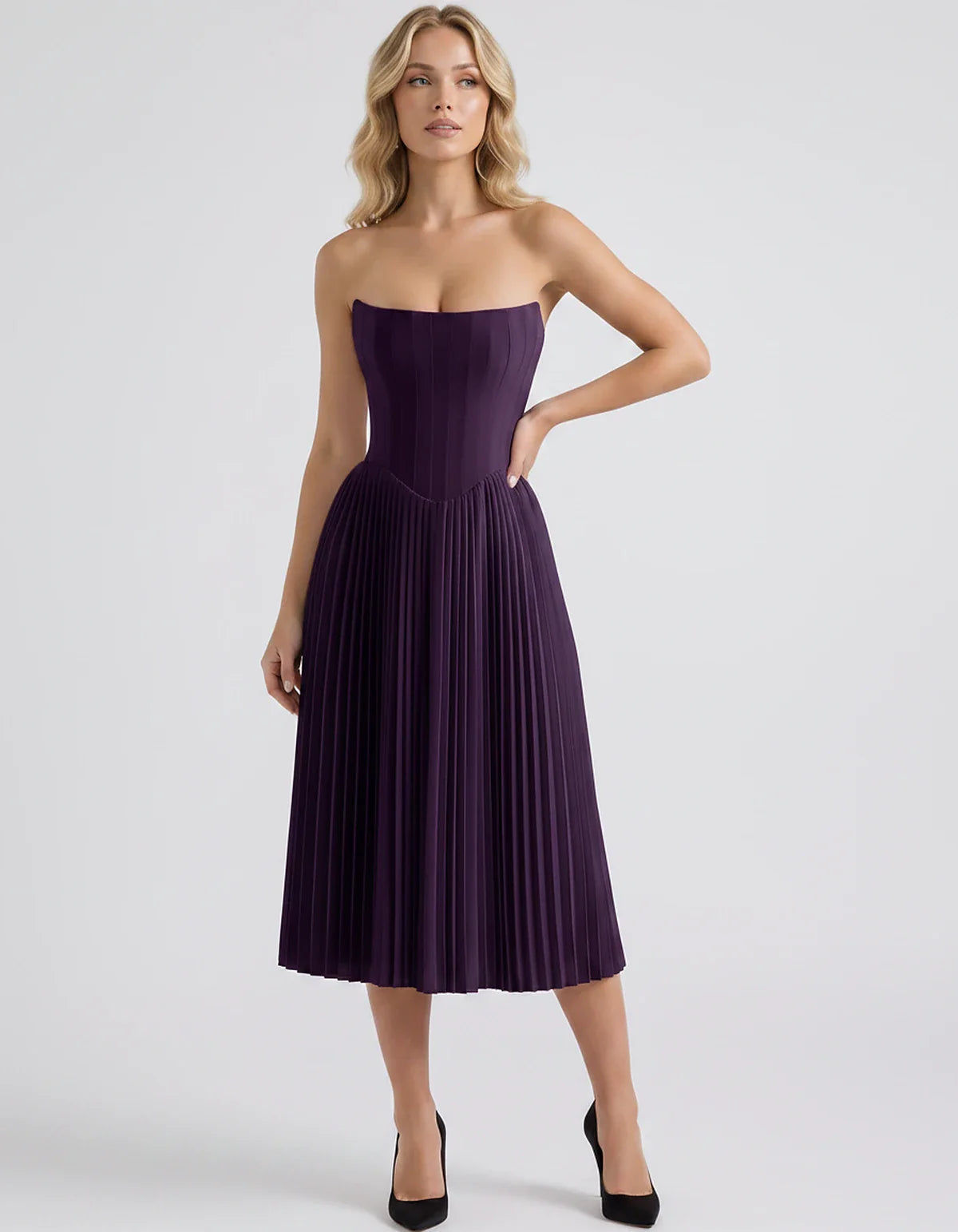 Plum,black,light Blue,blush,lavender,royal Blue,wine,navy,lilac,pink,red,white Satin Slip Strapless Midi Dress | Formal Event | SKU: VMD-482716395104827-PLUM-L,VMD-482716395104827-PLUM-M,VMD-482716395104827-PLUM-S,VMD-482716395104827-PLUM-XL,VMD-482716395104827-PLUM-XS